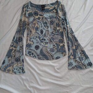 Vintage I.N.C. International Concepts blue floral flared sleeves shirt 90s-00s
